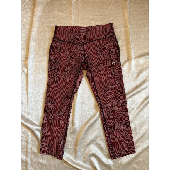 Nike Running Leggings Workout Capri‎ Crop Leggings Red Black Sz Medium Gym Women - Picture 2 of 8